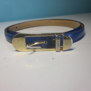 Leather Belt Womens Size L Vintage Calderon Blue Slim 5/8" Wide Strap 30-33"